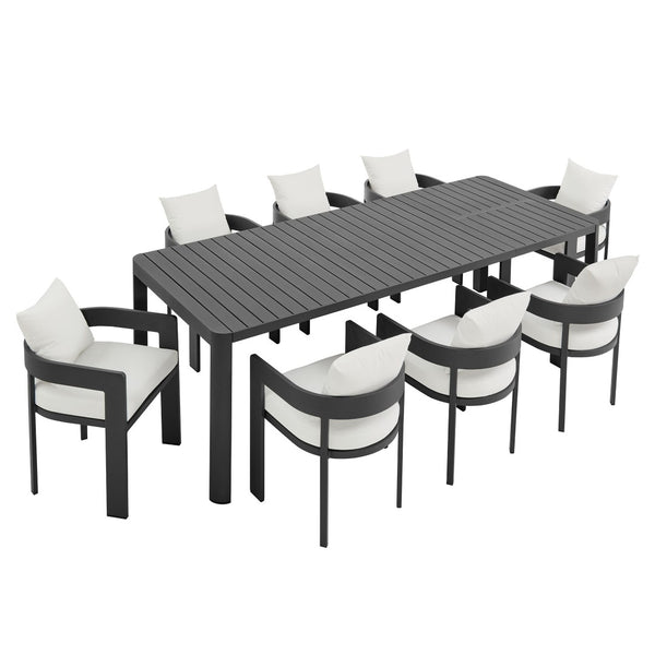 Modway Furniture Tahoe 9-Piece Outdoor Patio Aluminum Dining Set with Extendable Table for Modern Alfresco Gatherings Gray White EEI-7295-GRY-WHI