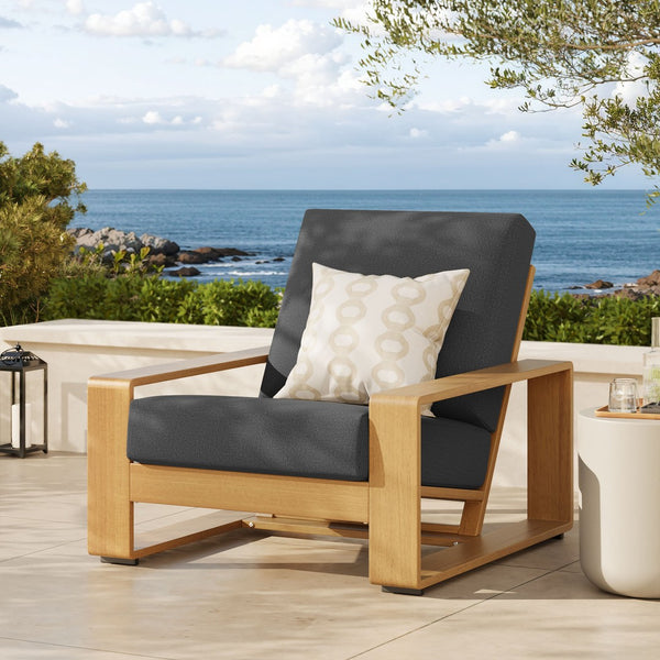 Modway Furniture Lirienne Outdoor Patio Armchair - Durable Aluminum Frame with Faux Wood Finish for Ultimate Comfort Charcoal Natural EEI-7296-CHA-NAT