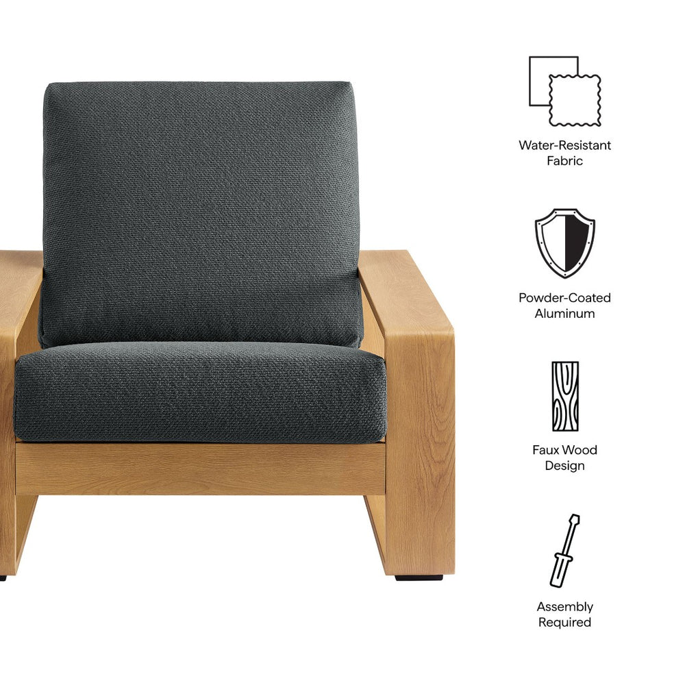 Modway Furniture Lirienne Outdoor Patio Armchair - Durable Aluminum Frame with Faux Wood Finish for Ultimate Comfort Charcoal Natural EEI-7296-CHA-NAT