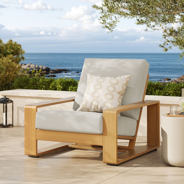 Modway Furniture Lirienne Outdoor Patio Armchair - Durable Aluminum Frame with Faux Wood Finish for Ultimate Comfort Ivory Natural EEI-7296-IVO-NAT