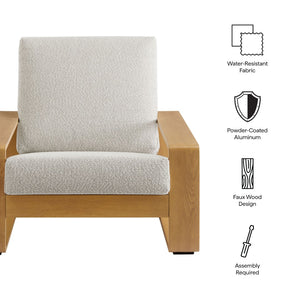 Modway Furniture Lirienne Outdoor Patio Armchair - Durable Aluminum Frame with Faux Wood Finish for Ultimate Comfort Ivory Natural EEI-7296-IVO-NAT