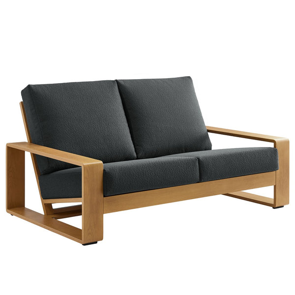 Modway Furniture Lirienne Outdoor Patio Loveseat - Modern Aluminum Faux Wood Design for Stylish, Comfortable Seating Charcoal Natural EEI-7297-CHA-NAT