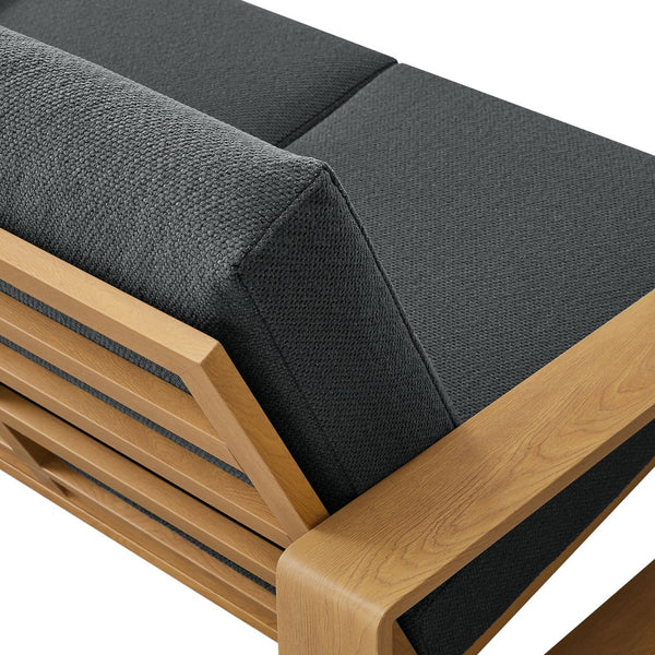 Modway Furniture Lirienne Outdoor Patio Loveseat - Modern Aluminum Faux Wood Design for Stylish, Comfortable Seating Charcoal Natural EEI-7297-CHA-NAT