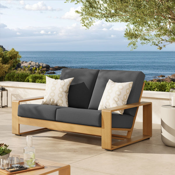 Modway Furniture Lirienne Outdoor Patio Loveseat - Modern Aluminum Faux Wood Design for Stylish, Comfortable Seating Charcoal Natural EEI-7297-CHA-NAT