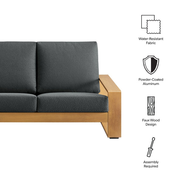 Modway Furniture Lirienne Outdoor Patio Loveseat - Modern Aluminum Faux Wood Design for Stylish, Comfortable Seating Charcoal Natural EEI-7297-CHA-NAT