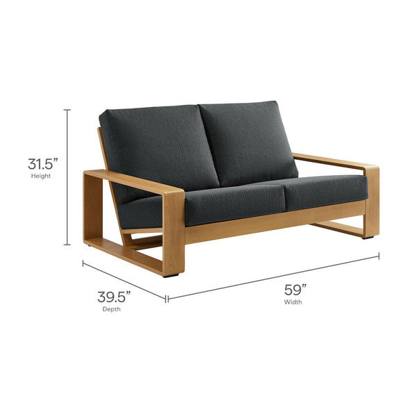 Modway Furniture Lirienne Outdoor Patio Loveseat - Modern Aluminum Faux Wood Design for Stylish, Comfortable Seating Charcoal Natural EEI-7297-CHA-NAT