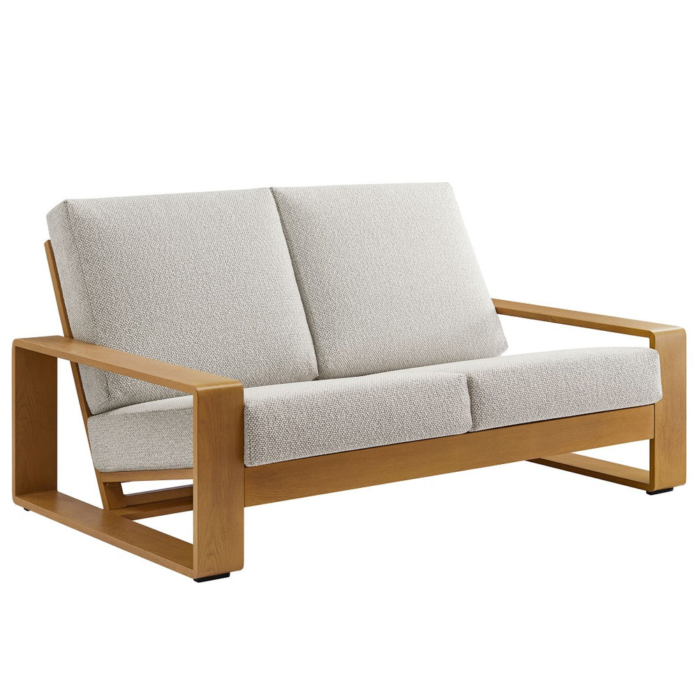 Modway Furniture Lirienne Outdoor Patio Loveseat - Modern Aluminum Faux Wood Design for Stylish, Comfortable Seating Ivory Natural EEI-7297-IVO-NAT