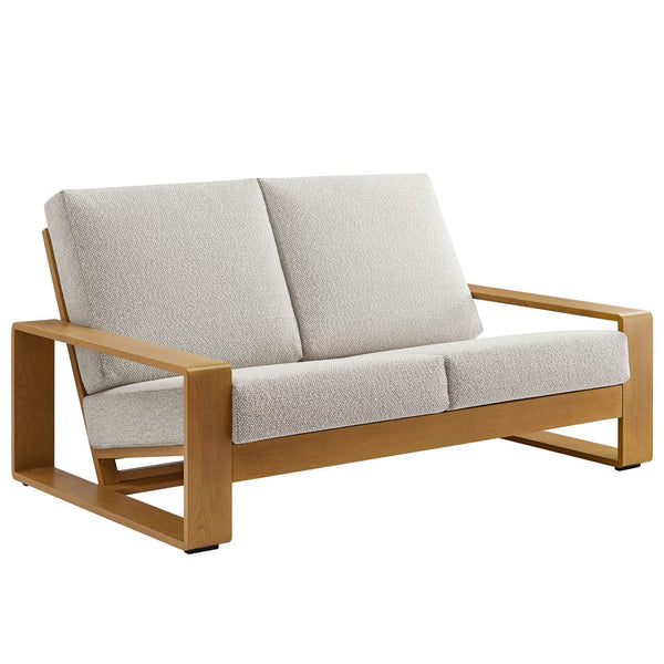 Modway Furniture Lirienne Outdoor Patio Loveseat - Modern Aluminum Faux Wood Design for Stylish, Comfortable Seating Ivory Natural EEI-7297-IVO-NAT