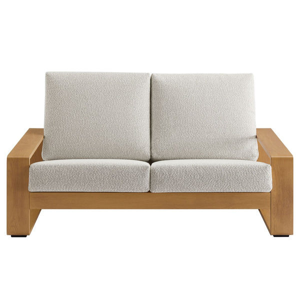 Modway Furniture Lirienne Outdoor Patio Loveseat - Modern Aluminum Faux Wood Design for Stylish, Comfortable Seating Ivory Natural EEI-7297-IVO-NAT