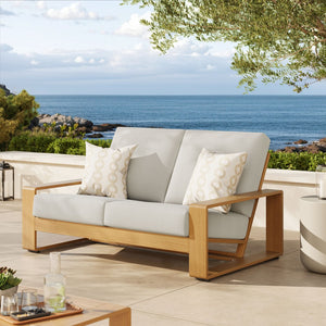 Modway Furniture Lirienne Outdoor Patio Loveseat - Modern Aluminum Faux Wood Design for Stylish, Comfortable Seating Ivory Natural EEI-7297-IVO-NAT