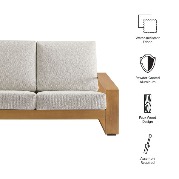 Modway Furniture Lirienne Outdoor Patio Loveseat - Modern Aluminum Faux Wood Design for Stylish, Comfortable Seating Ivory Natural EEI-7297-IVO-NAT