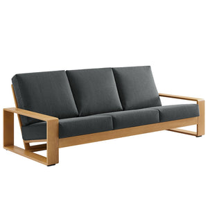 Modway Furniture Lirienne Outdoor Patio Sofa – Modern Aluminum with Faux Wood Design, Weather-Resistant Comfort Charcoal Natural EEI-7298-CHA-NAT