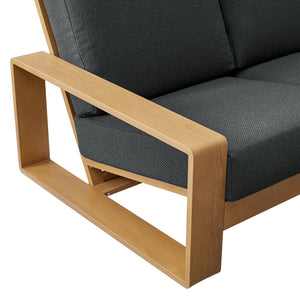 Modway Furniture Lirienne Outdoor Patio Sofa – Modern Aluminum with Faux Wood Design, Weather-Resistant Comfort Charcoal Natural EEI-7298-CHA-NAT