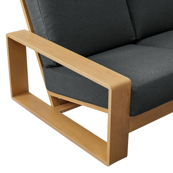 Modway Furniture Lirienne Outdoor Patio Sofa – Modern Aluminum with Faux Wood Design, Weather-Resistant Comfort Charcoal Natural EEI-7298-CHA-NAT