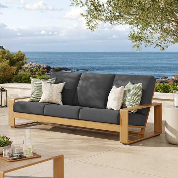 Modway Furniture Lirienne Outdoor Patio Sofa – Modern Aluminum with Faux Wood Design, Weather-Resistant Comfort Charcoal Natural EEI-7298-CHA-NAT