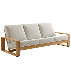Modway Furniture Lirienne Outdoor Patio Sofa – Modern Aluminum with Faux Wood Design, Weather-Resistant Comfort Ivory Natural EEI-7298-IVO-NAT