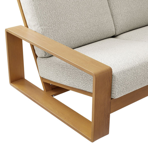 Modway Furniture Lirienne Outdoor Patio Sofa – Modern Aluminum with Faux Wood Design, Weather-Resistant Comfort Ivory Natural EEI-7298-IVO-NAT