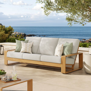 Modway Furniture Lirienne Outdoor Patio Sofa – Modern Aluminum with Faux Wood Design, Weather-Resistant Comfort Ivory Natural EEI-7298-IVO-NAT