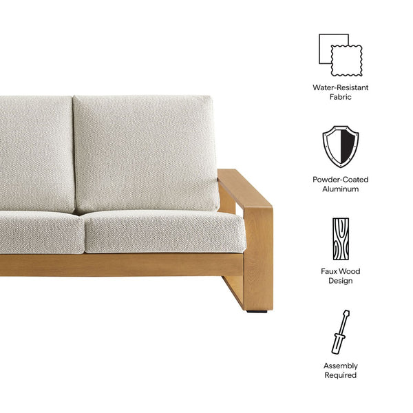 Modway Furniture Lirienne Outdoor Patio Sofa – Modern Aluminum with Faux Wood Design, Weather-Resistant Comfort Ivory Natural EEI-7298-IVO-NAT