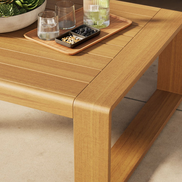 Modway Furniture Lirienne Outdoor Coffee Table - Durable Aluminum with Faux Wood Finish for Stylish Patio Living EEI-7299-NAT