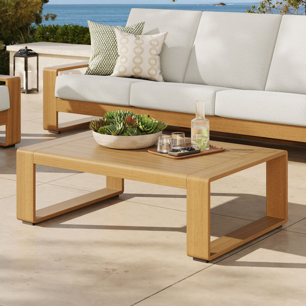 Modway Furniture Lirienne Outdoor Coffee Table - Durable Aluminum with Faux Wood Finish for Stylish Patio Living EEI-7299-NAT