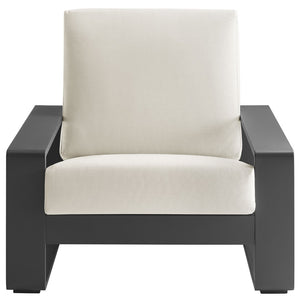 Modway Furniture Lirienne Outdoor Patio Armchair Set of 2 - Stylish Aluminum Faux Wood Design for Cozy Lounging Cream EEI-7308-CRE-GRY