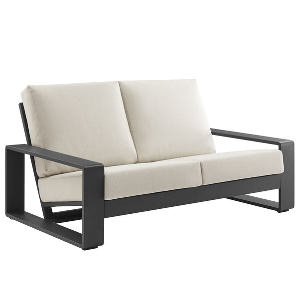 Modway Furniture Lirienne Outdoor Patio Aluminum Loveseat - Modern Design, Weather-Resistant, All-Day Comfort Seating Cream Gray EEI-7301-CRE-GRY