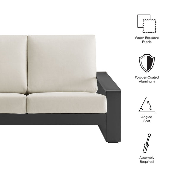 Modway Furniture Lirienne Outdoor Patio Aluminum Loveseat - Modern Design, Weather-Resistant, All-Day Comfort Seating Cream Gray EEI-7301-CRE-GRY