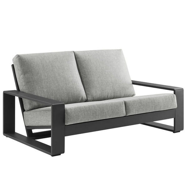 Modway Furniture Lirienne Outdoor Patio Aluminum Loveseat - Modern Design, Weather-Resistant, All-Day Comfort Seating Light Gray Gray EEI-7301-LGR-GRY