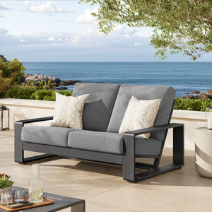 Modway Furniture Lirienne Outdoor Patio Aluminum Loveseat - Modern Design, Weather-Resistant, All-Day Comfort Seating Light Gray Gray EEI-7301-LGR-GRY