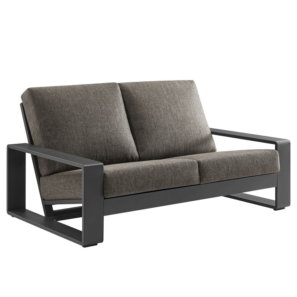 Modway Furniture Lirienne Outdoor Patio Aluminum Loveseat - Modern Design, Weather-Resistant, All-Day Comfort Seating Smoke Gray EEI-7301-SMO-GRY
