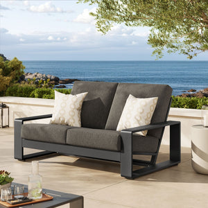 Modway Furniture Lirienne Outdoor Patio Aluminum Loveseat - Modern Design, Weather-Resistant, All-Day Comfort Seating Smoke Gray EEI-7301-SMO-GRY