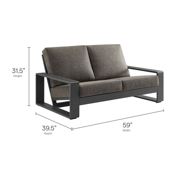 Modway Furniture Lirienne Outdoor Patio Aluminum Loveseat - Modern Design, Weather-Resistant, All-Day Comfort Seating Smoke Gray EEI-7301-SMO-GRY