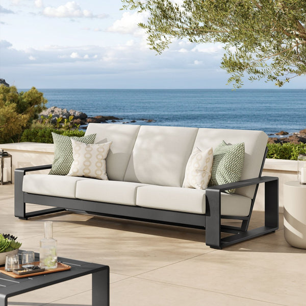 Modway Furniture Lirienne Outdoor Patio Aluminum Sofa - Modern Comfort with Weather-Resistant Upholstery & Style Cream Gray EEI-7302-CRE-GRY