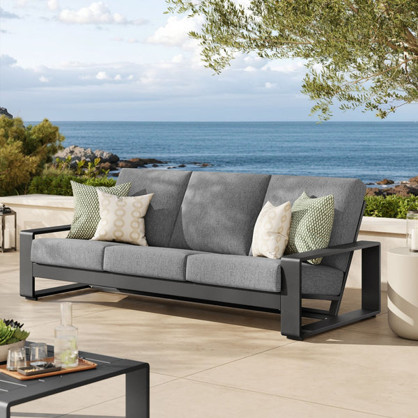 Modway Furniture Lirienne Outdoor Patio Aluminum Sofa - Modern Comfort with Weather-Resistant Upholstery & Style Light Gray Gray EEI-7302-LGR-GRY