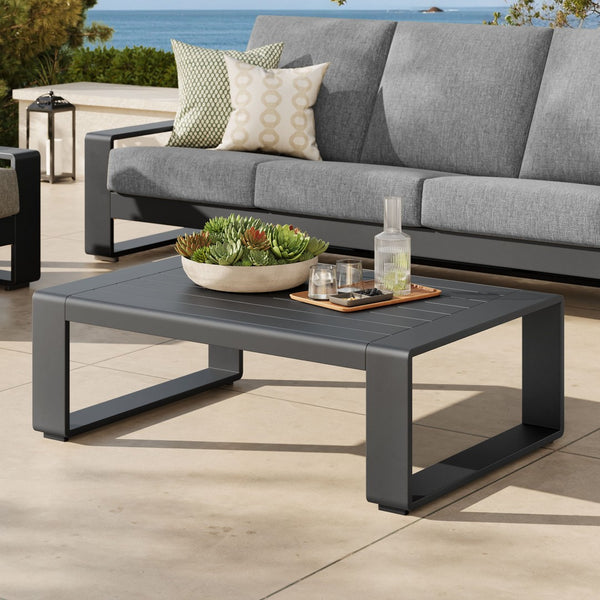 Modway Furniture Lirienne Outdoor Coffee Table - Modern Aluminum Design, Durable Slatted Top for Patios & Decks EEI-7303-GRY