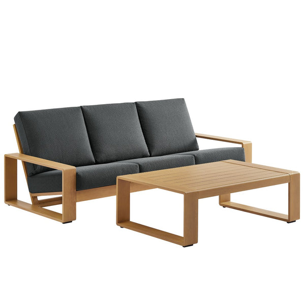 Modway Furniture Lirienne 2-Piece Outdoor Patio Aluminum Faux Wood Furniture Set for Stylish Comfort & Durability Charcoal Natural EEI-7304-CHA-NAT