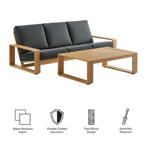 Modway Furniture Lirienne 2-Piece Outdoor Patio Aluminum Faux Wood Furniture Set for Stylish Comfort & Durability Charcoal Natural EEI-7304-CHA-NAT