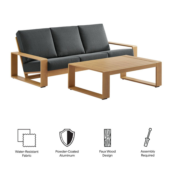 Modway Furniture Lirienne 2-Piece Outdoor Patio Aluminum Faux Wood Furniture Set for Stylish Comfort & Durability Charcoal Natural EEI-7304-CHA-NAT