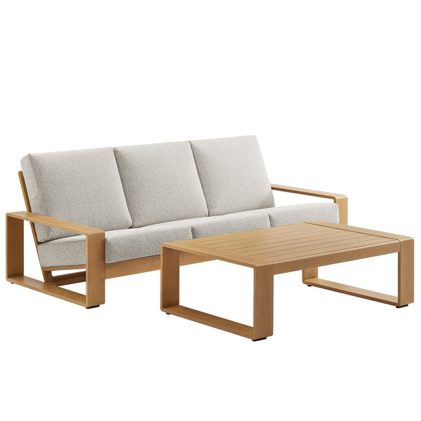 Modway Furniture Lirienne 2-Piece Outdoor Patio Aluminum Faux Wood Furniture Set for Stylish Comfort & Durability Ivory Natural EEI-7304-IVO-NAT