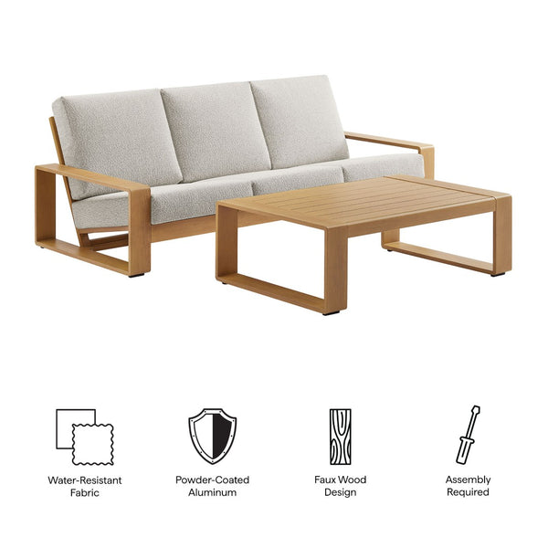 Modway Furniture Lirienne 2-Piece Outdoor Patio Aluminum Faux Wood Furniture Set for Stylish Comfort & Durability Ivory Natural EEI-7304-IVO-NAT
