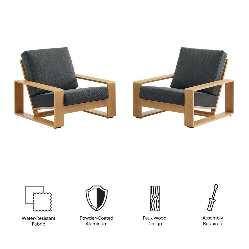 Modway Furniture Lirienne Outdoor Patio Armchair Set of 2 - Stylish Aluminum Frames with Plush Cushions for Comfort Charcoal Natural EEI-7305-CHA-NAT