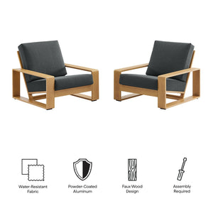 Modway Furniture Lirienne Outdoor Patio Armchair Set of 2 - Stylish Aluminum Frames with Plush Cushions for Comfort Charcoal Natural EEI-7305-CHA-NAT