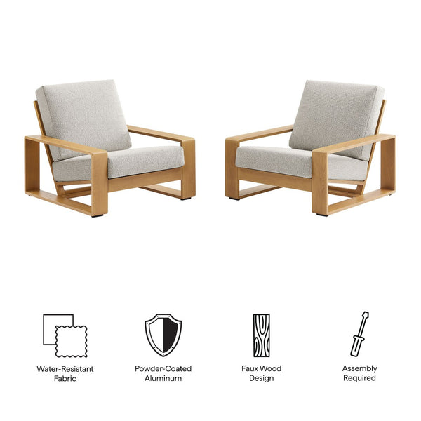 Modway Furniture Lirienne Outdoor Patio Armchair Set of 2 - Stylish Aluminum Frames with Plush Cushions for Comfort Ivory Natural EEI-7305-IVO-NAT