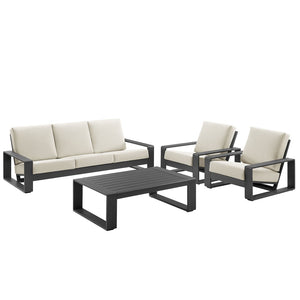 Modway Furniture Lirienne 4-Piece Outdoor Patio Aluminum Conversation Set - Modern, Durable, and Stylish Comfort Cream EEI-7306-CRE-GRY
