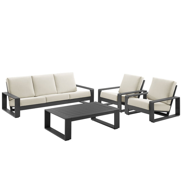 Modway Furniture Lirienne 4-Piece Outdoor Patio Aluminum Conversation Set - Modern, Durable, and Stylish Comfort Cream EEI-7306-CRE-GRY