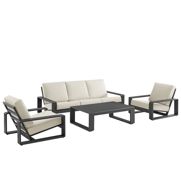 Modway Furniture Lirienne 4-Piece Outdoor Patio Aluminum Conversation Set - Modern, Durable, and Stylish Comfort Cream EEI-7306-CRE-GRY