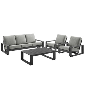 Modway Furniture Lirienne 4-Piece Outdoor Patio Aluminum Conversation Set - Modern, Durable, and Stylish Comfort Light Gray EEI-7306-LGR-GRY