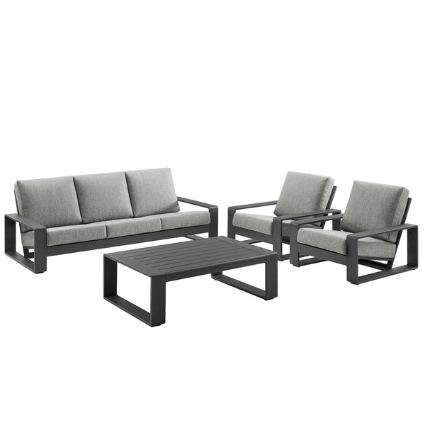 Modway Furniture Lirienne 4-Piece Outdoor Patio Aluminum Conversation Set - Modern, Durable, and Stylish Comfort Light Gray EEI-7306-LGR-GRY