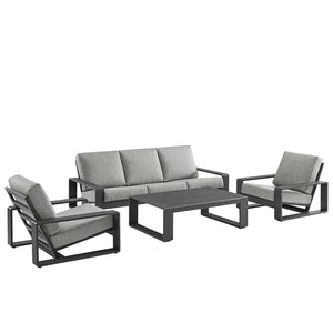 Modway Furniture Lirienne 4-Piece Outdoor Patio Aluminum Conversation Set - Modern, Durable, and Stylish Comfort Light Gray EEI-7306-LGR-GRY
